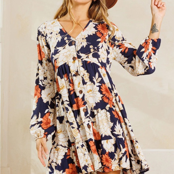 Floral Button Down Dress with Pockets - Picture 4 of 4
